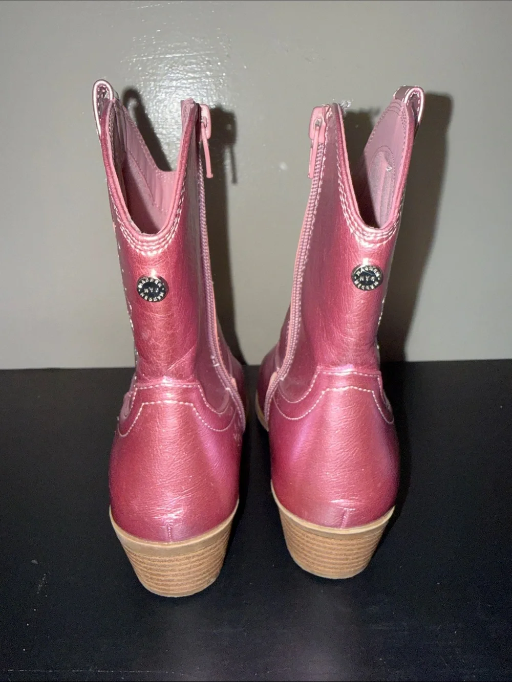 Girls Metallic Pink Western Ankle Boots - Shiny Kids Cowboy Style